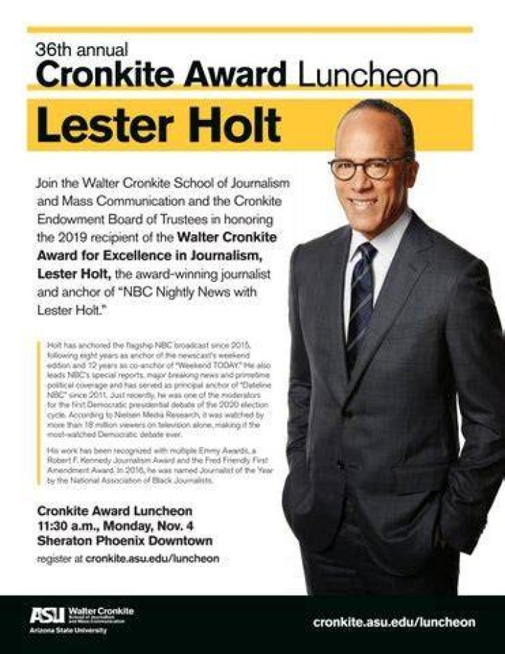Cronkite School Honors NBC’s Lester Holt with 36th Cronkite Award ASU