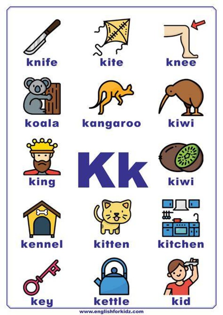 Letter K Worksheets, Flash Cards, Coloring Pages