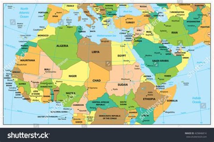 North Africa countries political map with capitals and borders. From